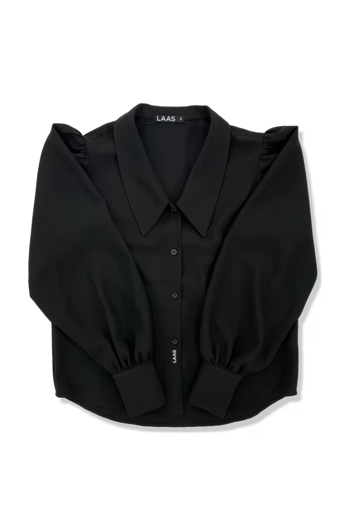 ÁO CỔ TIM TAY PHỒNG ĐEN