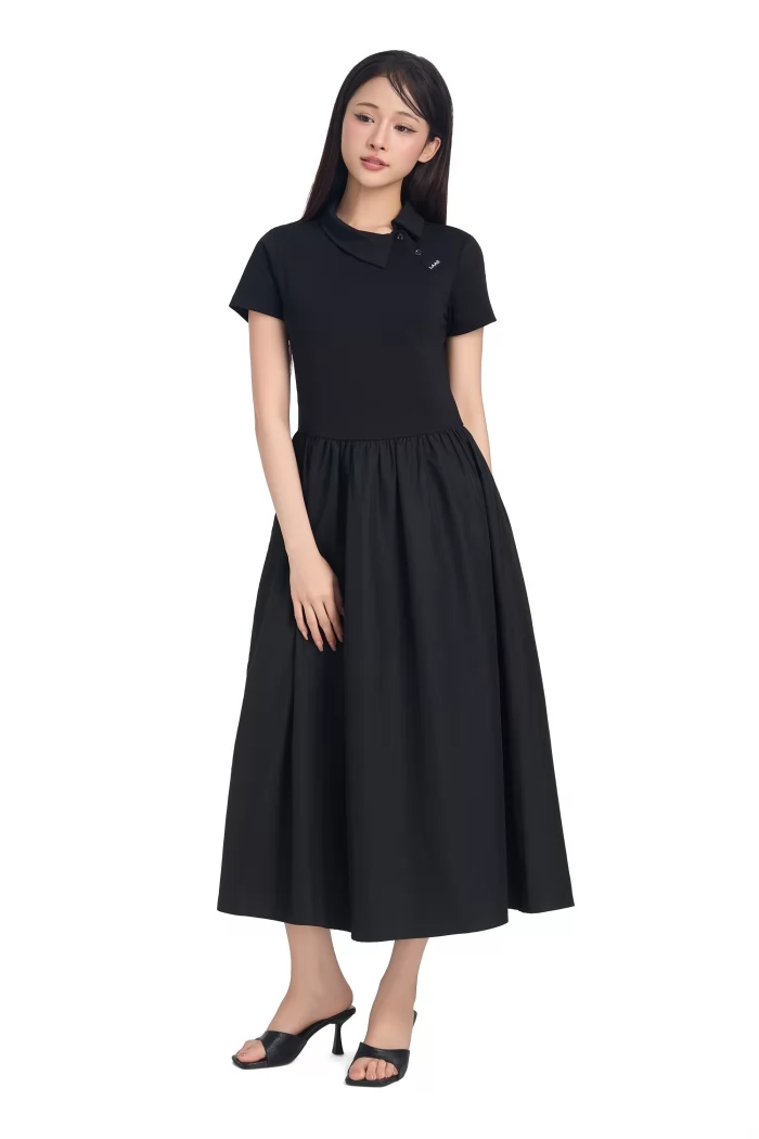 ĐẦM XÒE POLO CỔ XÉO ĐEN