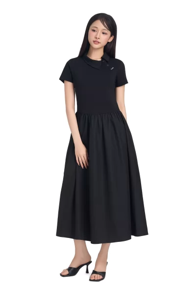 ĐẦM XÒE POLO CỔ XÉO ĐEN