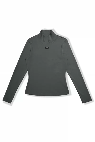 ÁO RIP COTTON CỔ LỌ TAY DÀI XÁM GHI