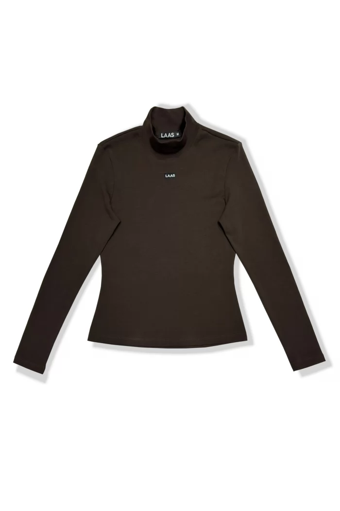 ÁO RIP COTTON CỔ LỌ TAY DÀI NÂU ĐẬM