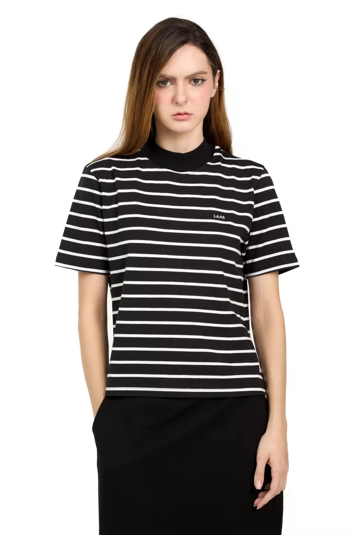 ÁO CỔ CAO SỌC COTTON TRẮNG ĐEN