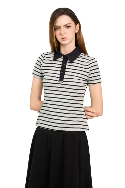 ÁO POLO ÔM PHỐI ĐEN SỌC XÁM