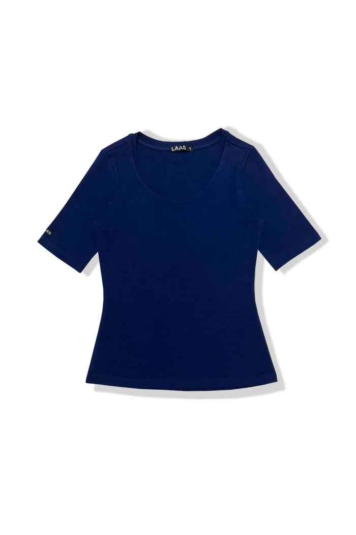 ÁO RIP COTTON CỔ RỘNG XANH DƯƠNG